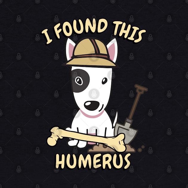 Funny bull terrier is an archaeologist by Pet Station